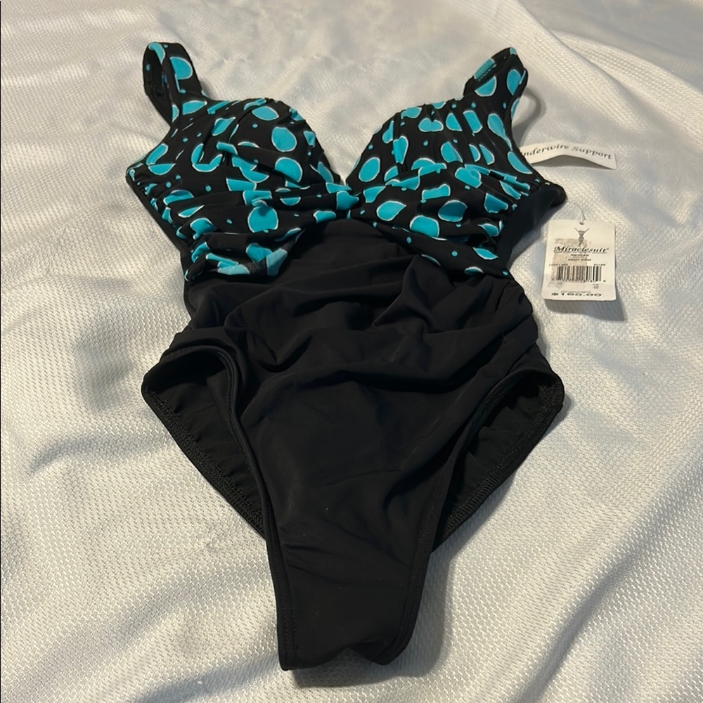 Miraclesuit Black and Aqua Swimsuit NWT